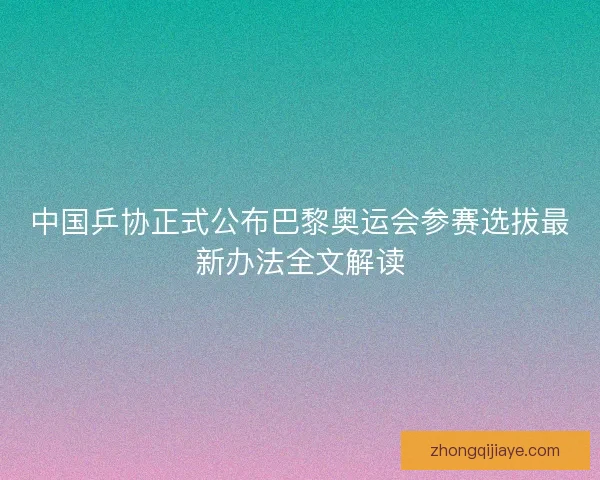 中国乒协正式公布巴黎奥运会参赛选拔最新办法全文解读